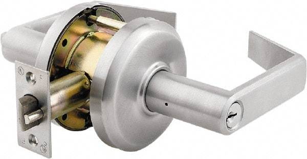 Stanley - Grade 2 Entrance Lever Lockset - 2-3/4" Back Set, Key In Lever Cylinder, Brass Alloy, Satin Chrome Finish - A1 Tooling