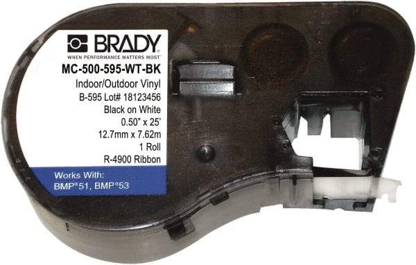 Brady - 1/2" Wide, Black & White Vinyl Labels - For BMP41 Label Printer, BMP51 Label Printer, BMP53 Label Printer - A1 Tooling