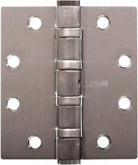 Stanley - 5" Long x 4-1/2" Wide Carbon Alloy Steel Full Mortise Hinge - Satin Chrome Plated Finish, 5 Knuckles, 8 Holes - A1 Tooling