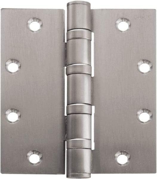 Stanley - 5" Long x 5" Wide Carbon Alloy Steel Full Mortise Hinge - Bright Brass Plated Finish, 5 Knuckles, 8 Holes - A1 Tooling