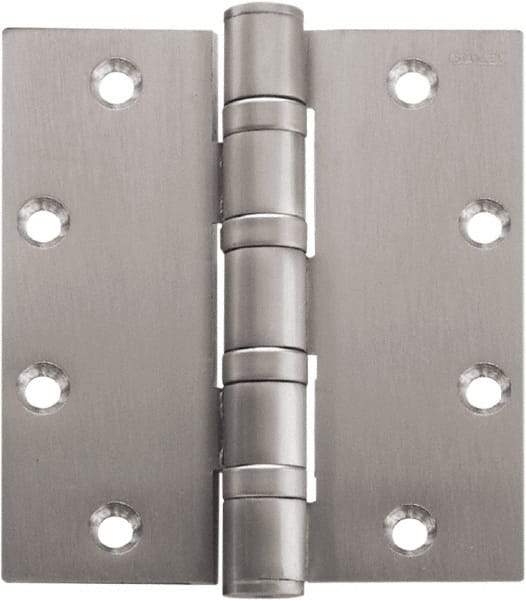 Stanley - 5" Long x 4-1/2" Wide Carbon Alloy Steel Full Mortise Hinge - Satin Chrome Plated Finish, 5 Knuckles, 8 Holes - A1 Tooling