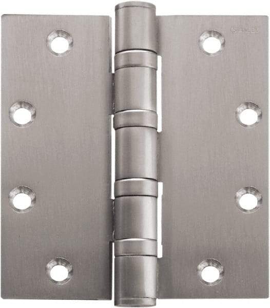 Stanley - 4-1/2" Long x 4-1/2" Wide Carbon Alloy Steel Full Mortise Hinge - Bright Brass Plated Finish, 5 Knuckles, 8 Holes - A1 Tooling