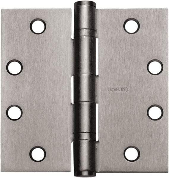 Stanley - 5" Long x 5" Wide Carbon Alloy Steel Full Mortise Hinge - Satin Chrome Plated Finish, 5 Knuckles, 8 Holes - A1 Tooling