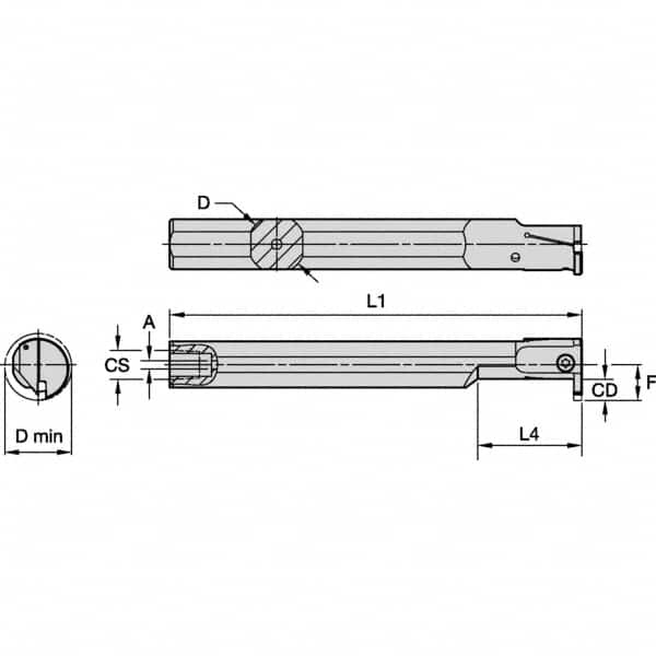 Kennametal - 5/8" Min Bore Diam, 125mm OAL, 1/2" Shank Diam, A-EVE Indexable Boring Bar - 1" Max Bore Depth, EG0200M02P02 Insert - A1 Tooling