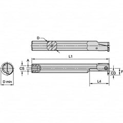 Kennametal - 20mm Min Bore Diam, 150mm OAL, 5/8" Shank Diam, A-EVE Indexable Boring Bar - 1-1/4" Max Bore Depth, EG0160M1FP02 Insert - A1 Tooling