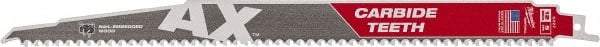 Milwaukee Tool - 12" Long x 1" Thick, Bi-Metal Reciprocating Saw Blade - Tapered Profile, 5 TPI, Toothed Edge, Universal Shank - A1 Tooling