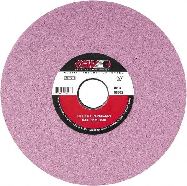 Camel Grinding Wheels - 8" Diam x 1-1/4" Hole x 1/2" Thick, K Hardness, 60 Grit Surface Grinding Wheel - Aluminum Oxide, Type 1, Medium Grade, Vitrified Bond, No Recess - A1 Tooling