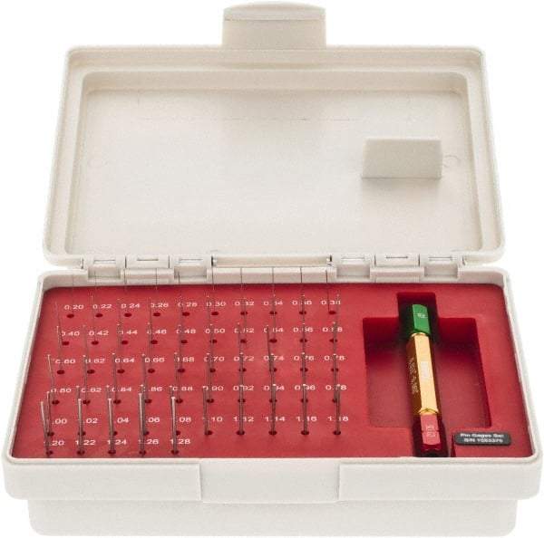 SPI - 55 Piece, 0.2-1.28mm Diameter Plug and Pin Gage Set - Minus 0.005mm Tolerance, Class ZZ - A1 Tooling