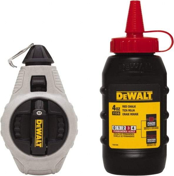 DeWALT - 100' Long Reel & Chalk Set - Silver & Black, Includes 4 oz Red Chalk - A1 Tooling