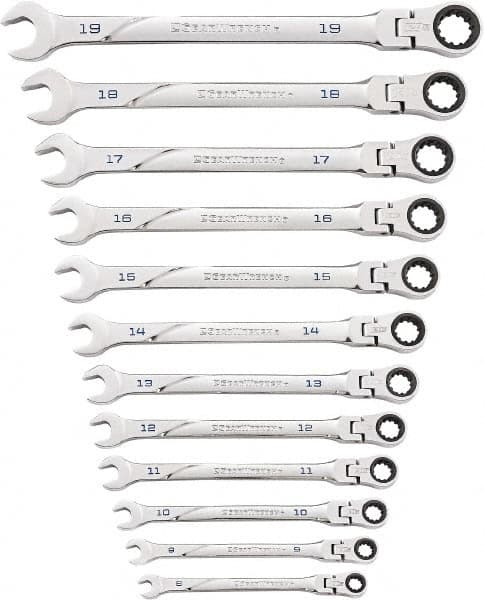 GearWrench - 12 Piece, 8mm to 19mm, Ratcheting Flexhead Combination Wrench Set - Metric Measurement Standard, Chrome Finish - A1 Tooling