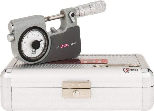 SPI - 0 to 1" Range, 0.00005" Graduation, Mechanical Indicating Micrometer - Accurate to 0.0001" Carbide Measuring Face - A1 Tooling