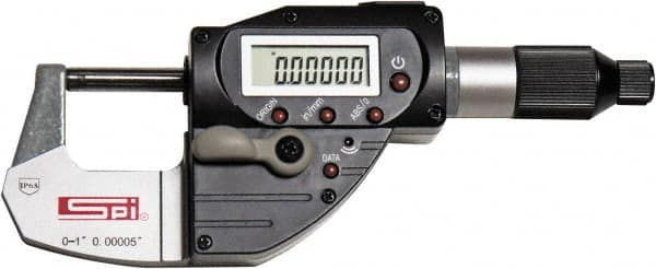 SPI - 0 to 1" Range, 0.00005" Resolution, IP65 Electronic Outside Micrometer - 0.00015" Accuracy, CR2032 Battery - A1 Tooling