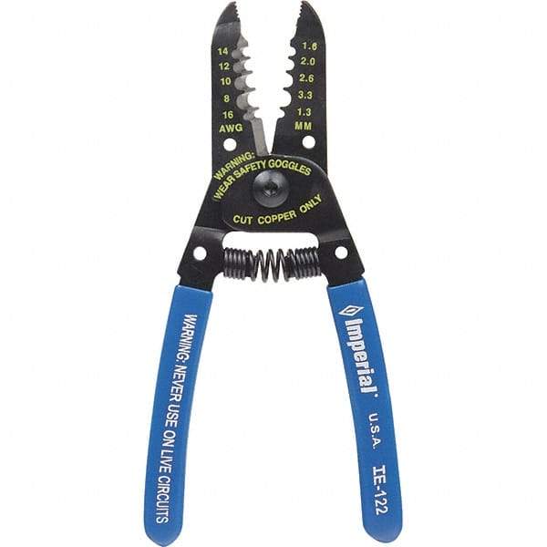 Imperial - 8 to 16 AWG Capacity Wire Stripper/Cutter - 6" OAL, Hardened Steel with Cushion Grip Handle - A1 Tooling