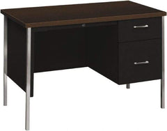 Hon - Woodgrain Laminate Right Pedestal Desk with Center Drawer - 45-1/4" Wide x 24" Deep x 29-1/2" High, Mocha/Black - A1 Tooling