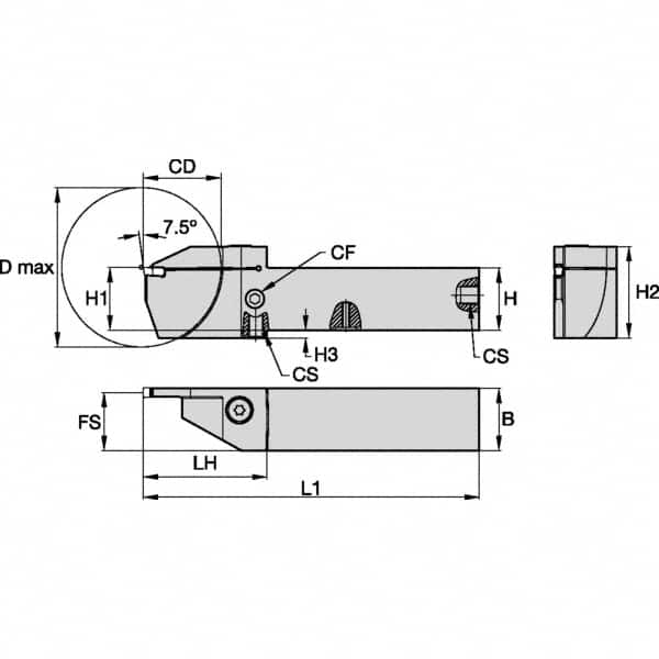 Kennametal - External Thread, 16mm Max Cut of Depth, 3mm Min Groove Width, 125mm OAL, Right Hand Indexable Grooving Cutoff Toolholder - 12mm Shank Height x 12mm Shank Width, EG0300M03P02 Insert Style, EVSC Toolholder Style, Series Beyond Evolution - A1 Tooling