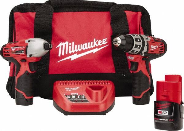 Milwaukee Tool - 12 Volt Cordless Tool Combination Kit - Includes 1/4" Hex Impact Driver & 3/8" Hammer Drill, Lithium-Ion Battery Included - A1 Tooling