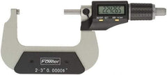 Fowler - 2 to 3" Range, 0.00005" Resolution, Standard Throat IP54 Electronic Outside Micrometer - 0.0002" Accuracy, Ratchet Stop Thimble, Carbide Face, CR2032 Battery - A1 Tooling