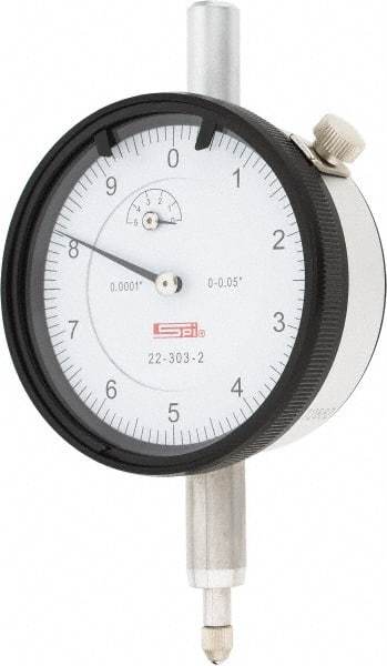 SPI - 0.05" Range, 0-10 Dial Reading, 0.0001" Graduation Dial Drop Indicator - 2.2" Dial, 0.01" Range per Revolution, 0.0007" Accuracy, Revolution Counter, Includes NIST Traceability Certification - A1 Tooling