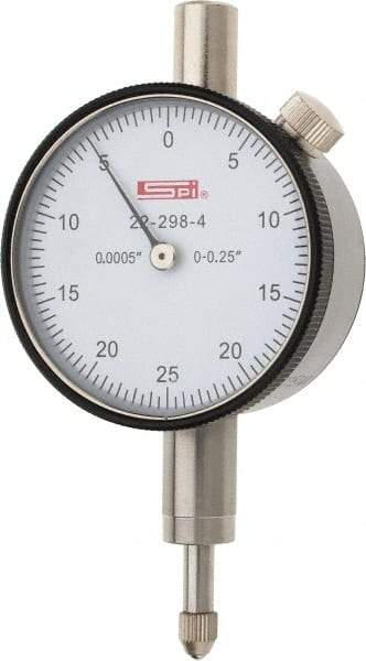 SPI - 1/4" Range, 0-25-0 Dial Reading, 0.0005" Graduation Dial Drop Indicator - 1.61" Dial, 0.05" Range per Revolution, 0.0005" Accuracy, Includes NIST Traceability Certification - A1 Tooling