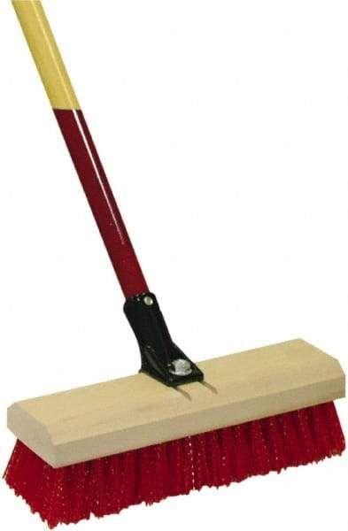 Harper Brush - 2-1/2" Bristle Length, Polypropylene Deck Scrub Brush - 54" Long x 12" Wide Head, 60" OAL, Straight Handle, Red, Wood Block - A1 Tooling