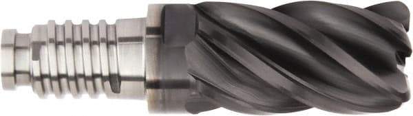 Kennametal - 1" Mill Diam, 1-1/2" LOC, 88.6mm OAL, 5 Flute Square End Mill Head - Duo-Lock 25 Connection, Solid Carbide, AlTiN Finish, Right Hand Flute, Spiral Flute, Centercutting, 39° Helix, Series UCDV - A1 Tooling