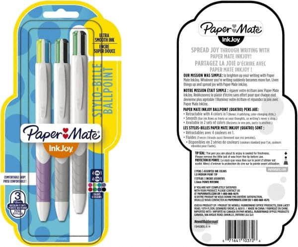 Paper Mate - 1mm Ball Point Retractable Ball Point Pen - Red, Green, Blue, Black, Pink, Lime, Purple & Turquoise - A1 Tooling