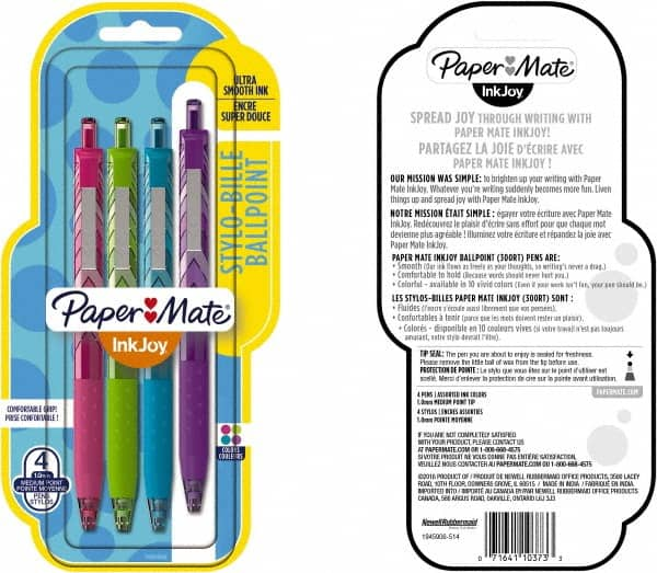 Paper Mate - 1mm Ball Point Retractable Ball Point Pen - Pink, Lime, Turquoise & Purple - A1 Tooling