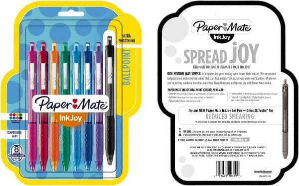 Paper Mate - 1mm Ball Point Retractable Ball Point Pen - Pink, Red, Orange, Green, Turquoise, Blue, Purple & Black - A1 Tooling