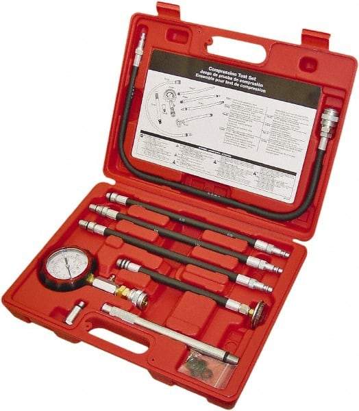 Lang - 8 Piece Dial Engine Compression Test Kit - 300 Max Pressure, 0 to 300 PSI (0 to 21 Kg/cm2) Scale - A1 Tooling