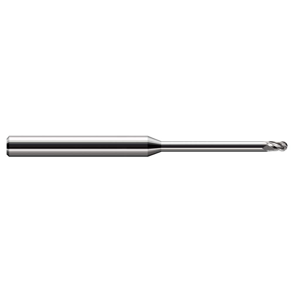 Ball End Mill: 4 Flute, Solid Carbide 2-1/2″ OAL, 1/8″ Shank Dia, 30 ° Helix, Uncoated