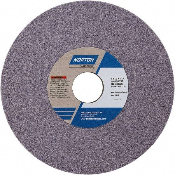 Norton - 7" Diam x 1-1/4" Hole x 1/2" Thick, J Hardness, 60 Grit Surface Grinding Wheel - Aluminum Oxide, Type 1, Medium Grade, Vitrified Bond - A1 Tooling