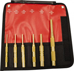 Mayhew - 6 Piece, 1/8 to 3/8", Pin Punch Set - Round Shank, Brass, Comes in Pouch - A1 Tooling