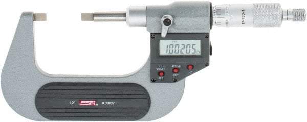 SPI - 25mm to 50mm Electronic Painted Blade Micrometer - 0.003mm Accuracy, 0.75mm Blade Thickness, Ratchet Stop Thimble - A1 Tooling