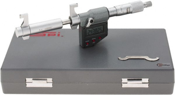 SPI - 3 to 4" Range, 0.00005" Resolution, Ratchet Stop Thimble, Electronic Inside & Tubular Micrometer - A1 Tooling