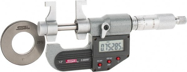 SPI - 1 to 2" Range, 0.00005" Resolution, Ratchet Stop Thimble, Electronic Inside & Tubular Micrometer - A1 Tooling