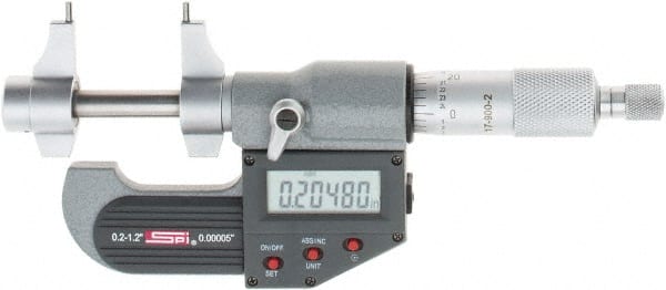 SPI - 0.2 to 1.2" Range, 0.00005" Resolution, Ratchet Stop Thimble, Electronic Inside & Tubular Micrometer - A1 Tooling