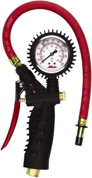 Milton - 0 to 230 psi Dial Straight Tire Pressure Gauge - 15' Hose Length - A1 Tooling