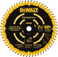 DeWALT - 7-1/4" Diam, 5/8" Arbor Hole Diam, 60 Tooth Wet & Dry Cut Saw Blade - Tungsten Carbide-Tipped, Smooth Action, Standard Round Arbor - A1 Tooling