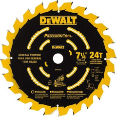 DeWALT - 7-1/4" Diam, 5/8" Arbor Hole Diam, 24 Tooth Wet & Dry Cut Saw Blade - Tungsten Carbide-Tipped, Smooth Action, Standard Round Arbor - A1 Tooling