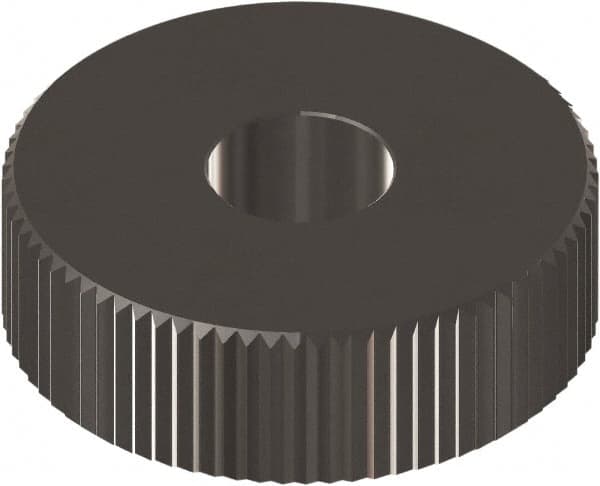 Made in USA - 1-1/4" Diam, 90° Tooth Angle, 12 TPI, Beveled Face, Form Type Cobalt Straight Knurl Wheel - 1/2" Face Width, 1/2" Hole, Circular Pitch, 0° Helix, Ferritic Nitrocarburizing Finish, Series PH - Exact Industrial Supply