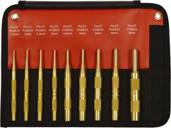 Mayhew - 9 Piece, 1.5 to 10mm, Pin Punch Set - Round Shank, Brass, Comes in Kit Bag - A1 Tooling