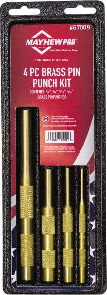 Mayhew - 4 Piece, 1/8 to 7/16", Pin Punch Set - Round Shank, Brass, Comes in Kit Bag - A1 Tooling