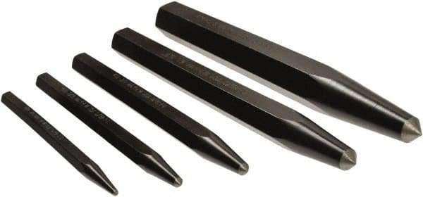 Mayhew - 5 Piece, 3/32 to 3/8", Center Punch Set - Hex Shank, Steel, Comes in Pouch - A1 Tooling