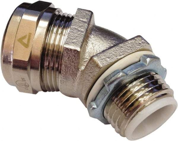 Anaconda Sealtite - 3/8" Trade, Nickel Plated Brass Threaded Angled Liquidtight Conduit Connector - Partially Insulated - A1 Tooling