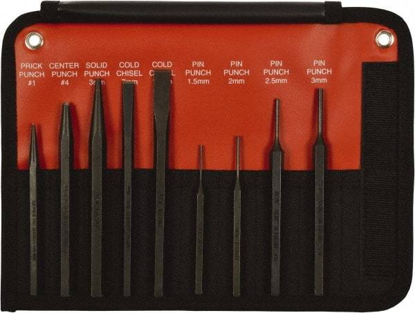 Mayhew - 9 Piece, 9/32 to 5/32", Pin Punch Set - Hex Shank, Steel, Comes in Kit Bag - A1 Tooling