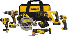 DeWALT - 20 Volt Cordless Tool Combination Kit - Includes 1/2" Brushless Hammerdrill, 1/4" Brushless Impact Driver, Brushless Reciprocating Saw, 7-1/2" Brushless Circular Saw, Oscillating Tool & LED Worklight, Lithium-Ion Battery Included - A1 Tooling