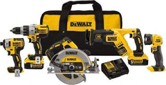 DeWALT - 20 Volt Cordless Tool Combination Kit - Includes 1/2" Brushless Hammerdrill, 1/4" Brushless Impact Driver, Brushless Reciprocating Saw, 7-1/2" Brushless Circular Saw & LED Worklight, Lithium-Ion Battery Included - A1 Tooling