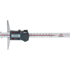 SPI - 0" to 150mm Stainless Steel Electronic Depth Gage - 0.02mm Accuracy, 0.01mm Resolution, 100mm Base Length, Hook Included - A1 Tooling