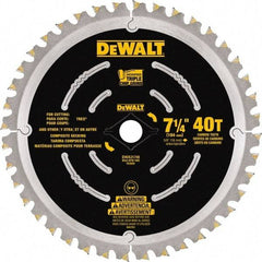 DeWALT - 7-1/4" Diam, 15.88mm Arbor Hole Diam, 40 Tooth Wet & Dry Cut Saw Blade - Steel, Framing Action, Standard Round Arbor - A1 Tooling