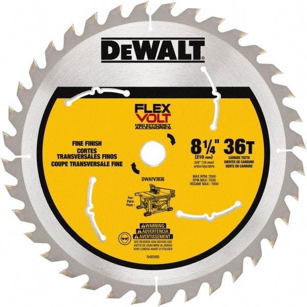 DeWALT - 8-1/4" Diam, 15.88mm Arbor Hole Diam, 36 Tooth Wet & Dry Cut Saw Blade - Steel, Smooth Action, Standard Round Arbor - A1 Tooling